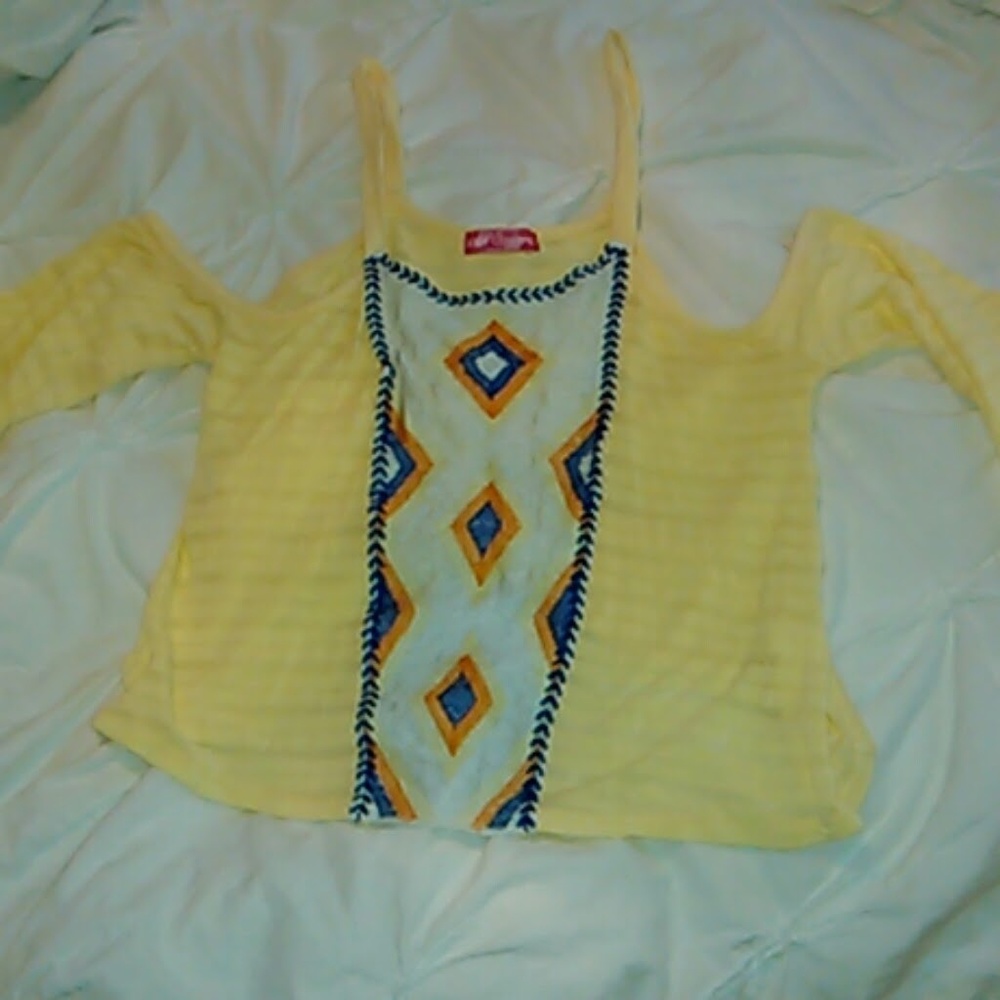 Yellow boho cold shoulder top